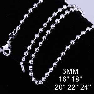 C006 wholesale fashion silver jewelry 3mm beads chain necklace 16"18" 20" 22" 24" mix size fit DIY pendant free shipping